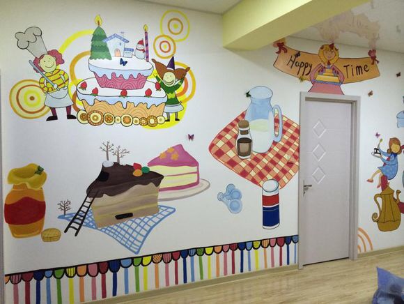 蛋糕店整面墻畫的墻繪創意畫